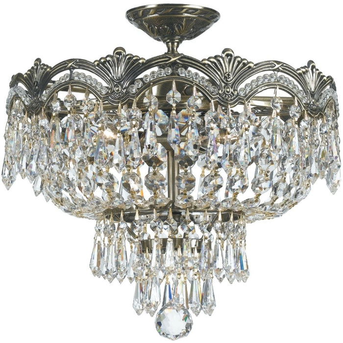 Majestic 3 Light Hand Cut Crystal Historic Brass Ceiling Mount - Ceiling Mount