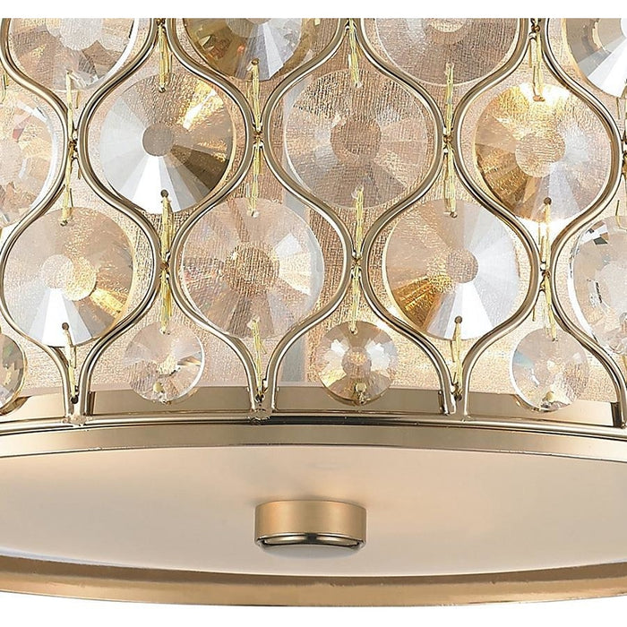 Paris Champagne Gold Clear Golden Teak Crystal 3 Light Flushmount - Flushmounts